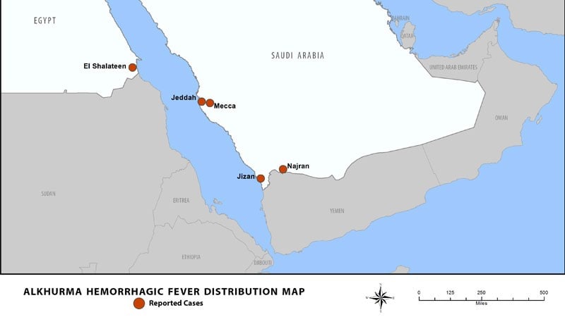 AHF outbreak distribution map