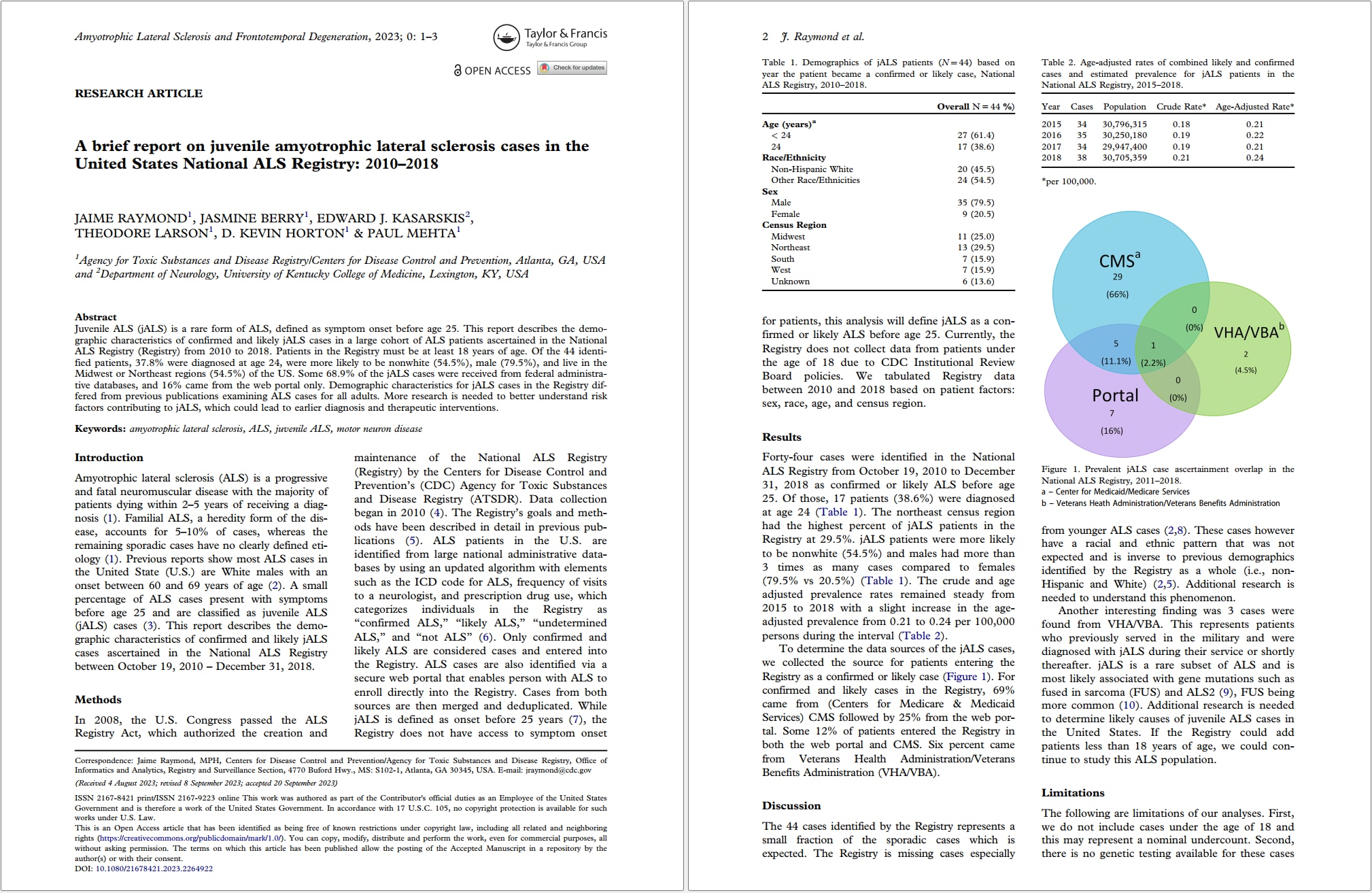 Screenshot of the first two pages of Raymond 2023 - Juvenile paper