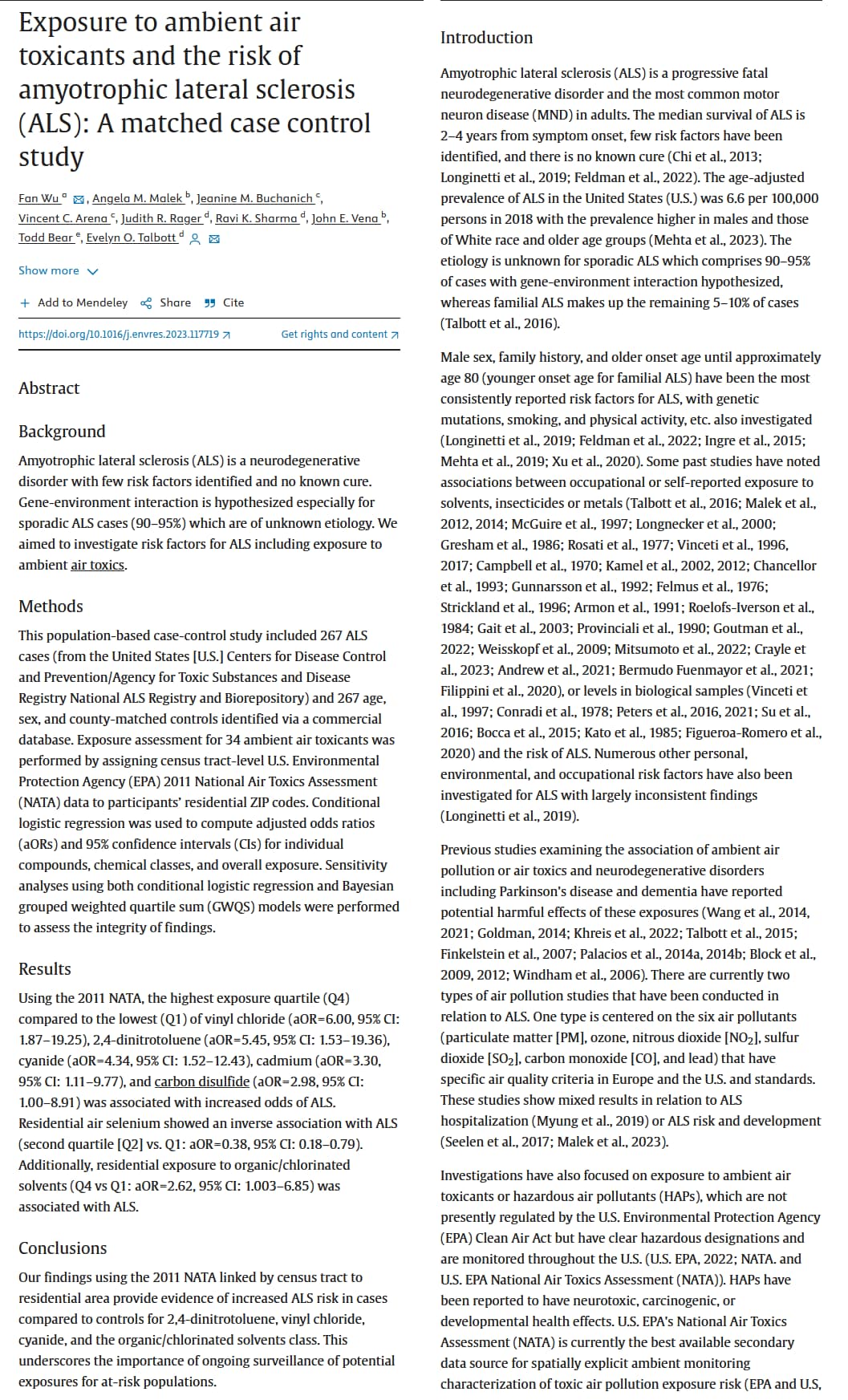 Screenshot of the first two pages of Wu Ambient Air paper