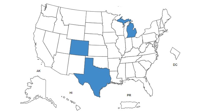 Mapa que muestra los estados con infecciones por el virus A nuevo de la influenza