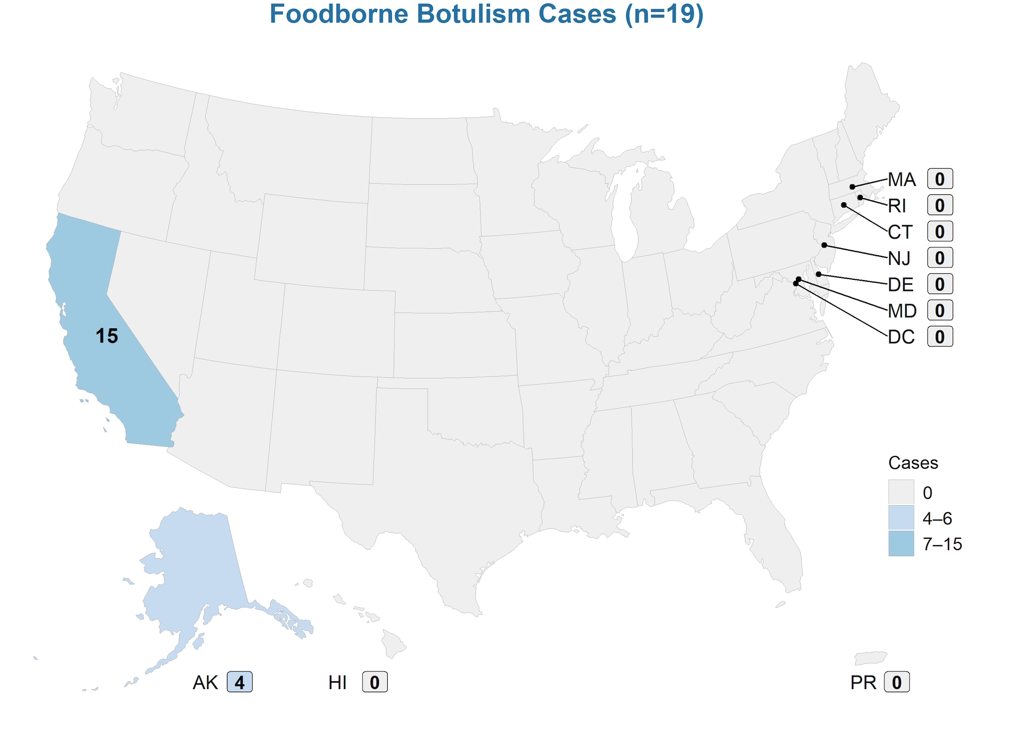 Foodborne botulism cases (n=19)