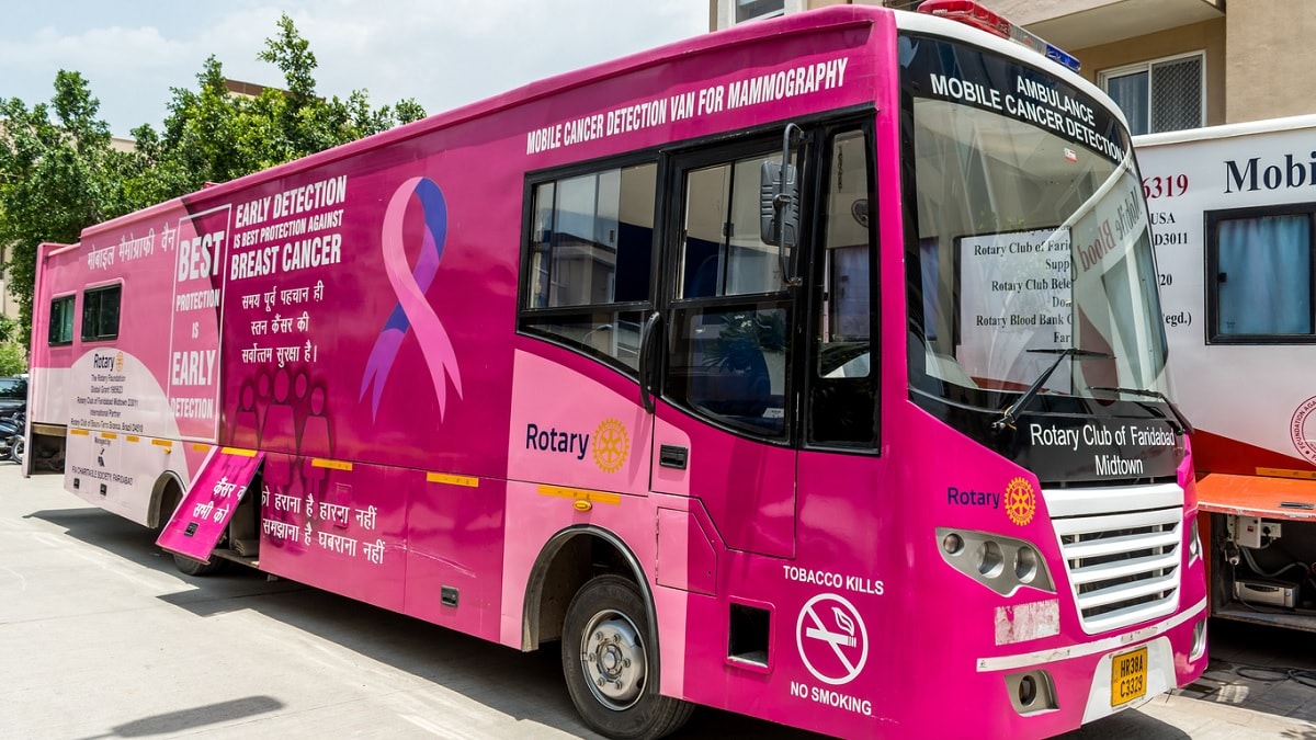 A mobile mammography bus