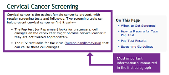 material-organized-ex1.jpg Screenshot of Cervical Cancer Screening website