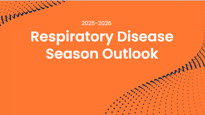 orange background with blue waves and white text that says 2025-2026 Respiratory Disease Season Outlook