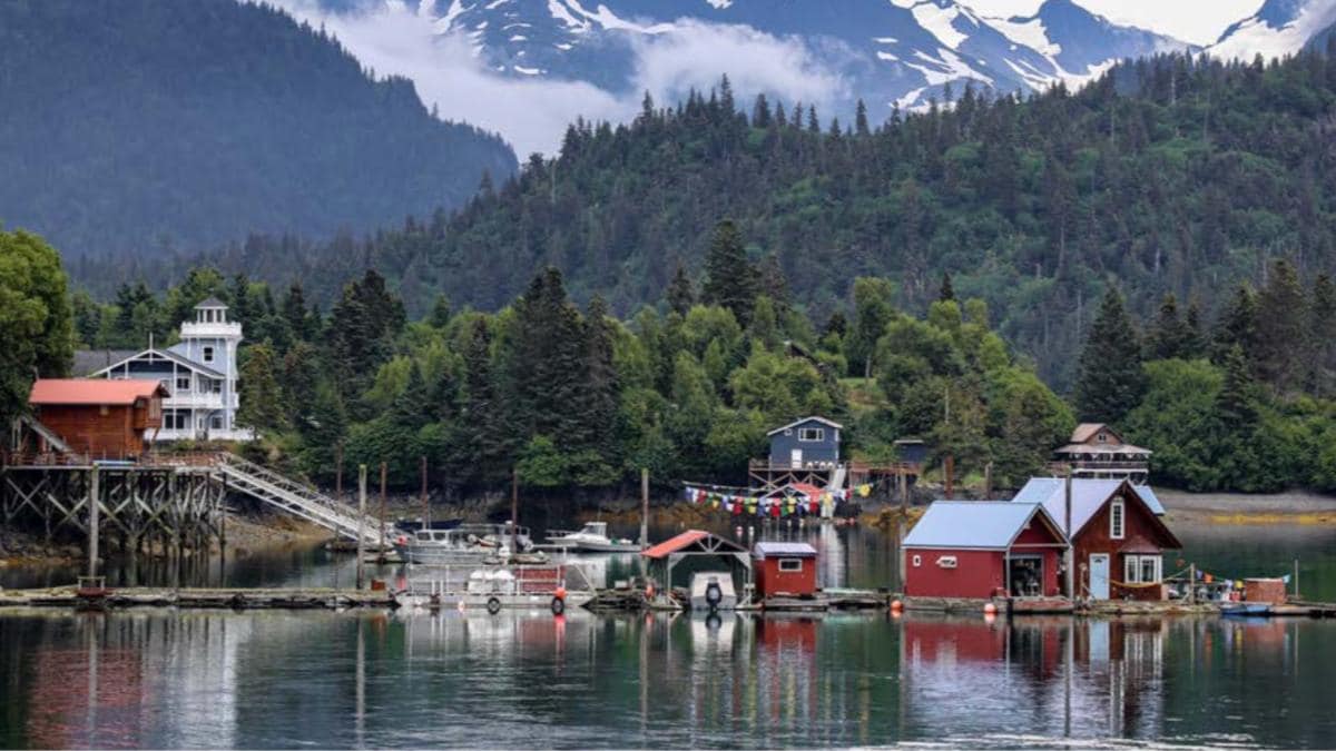 View of Alaskan coastal town