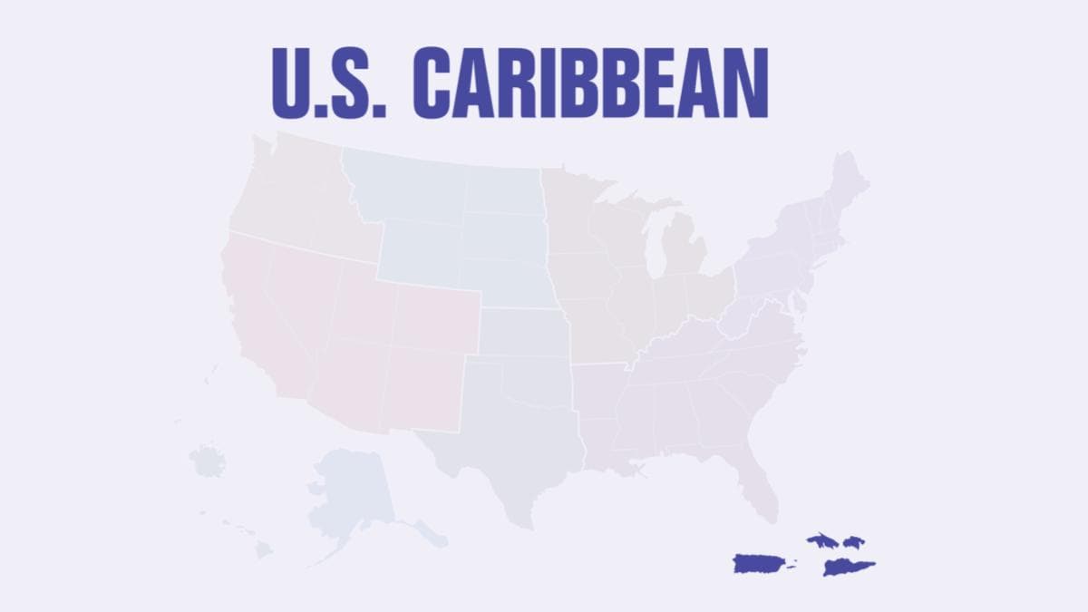 Map of the United States, with the U.S. Caribbean region highlighted