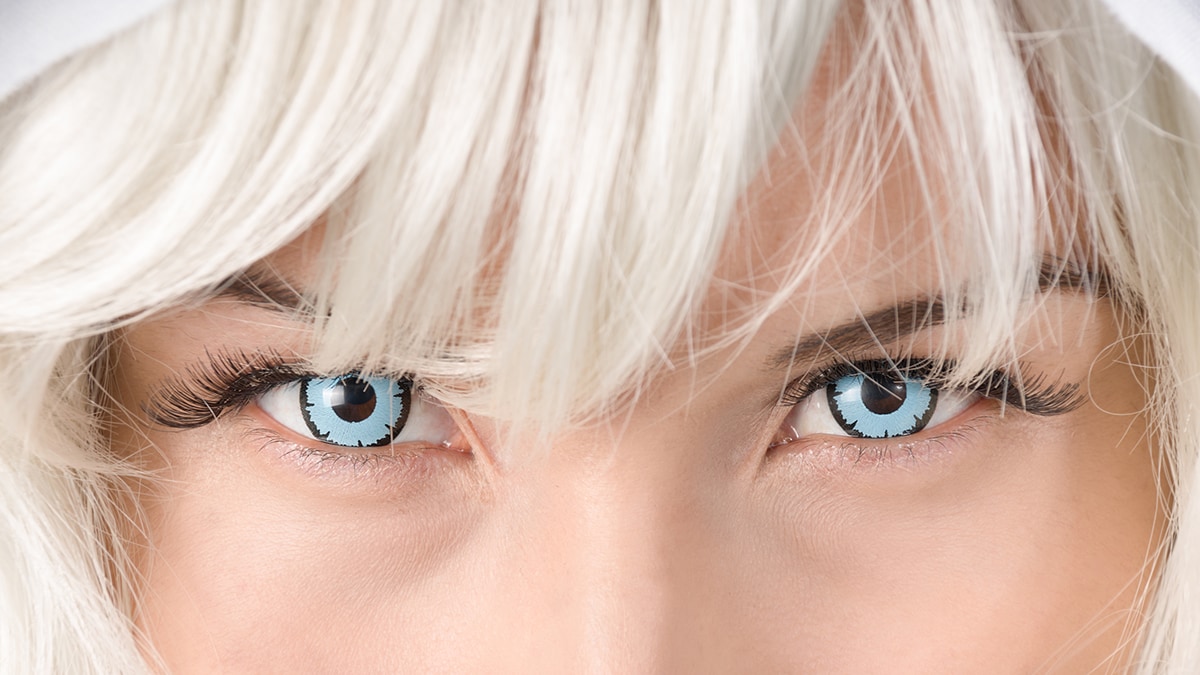 Woman with decorative colored contacts