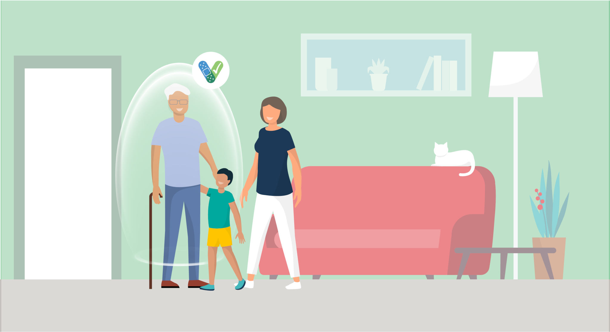 illustration of person visiting family