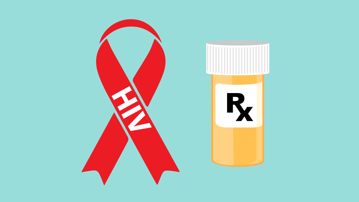 An HIV ribbon and medication bottle.