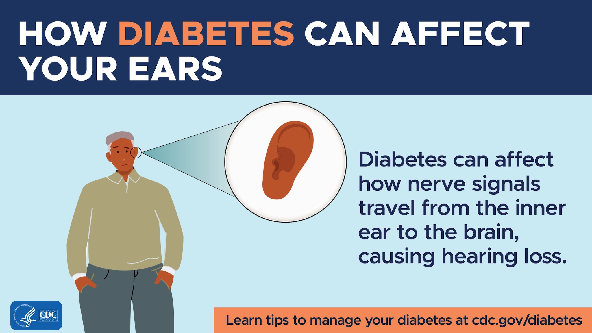 Diabetes can affect how nerve signals travel from the inner ear to the brain, causing hearing loss.