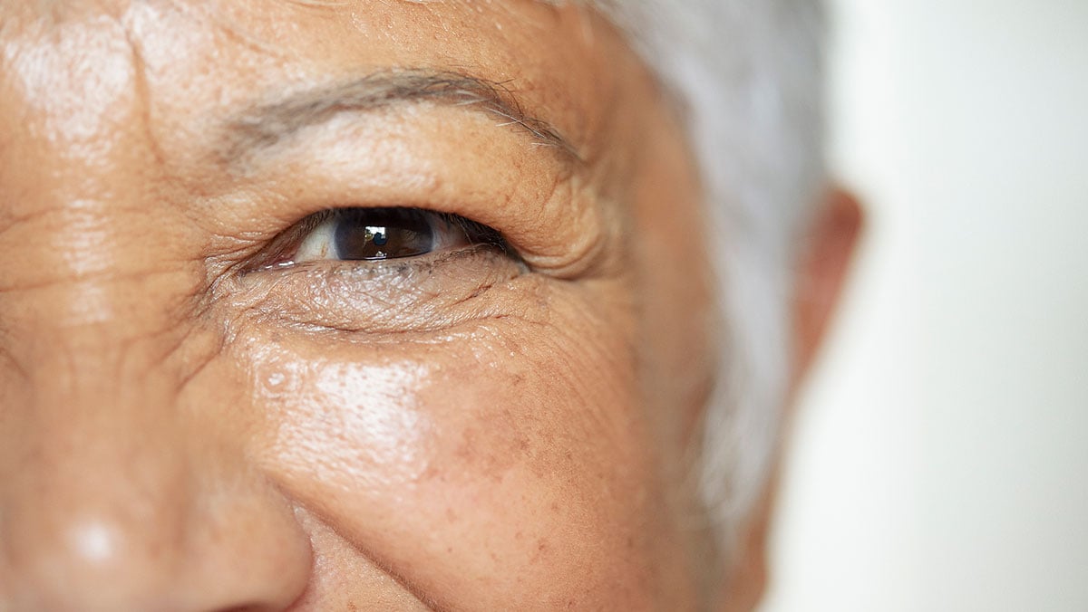close up image of an elderly ladies eye