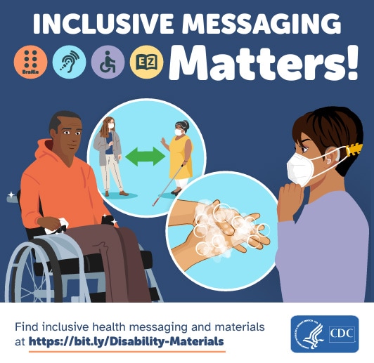 Inclusive messaging matters! Find inclusive health messaging and materials at https://bit.ly/Disability-Materials