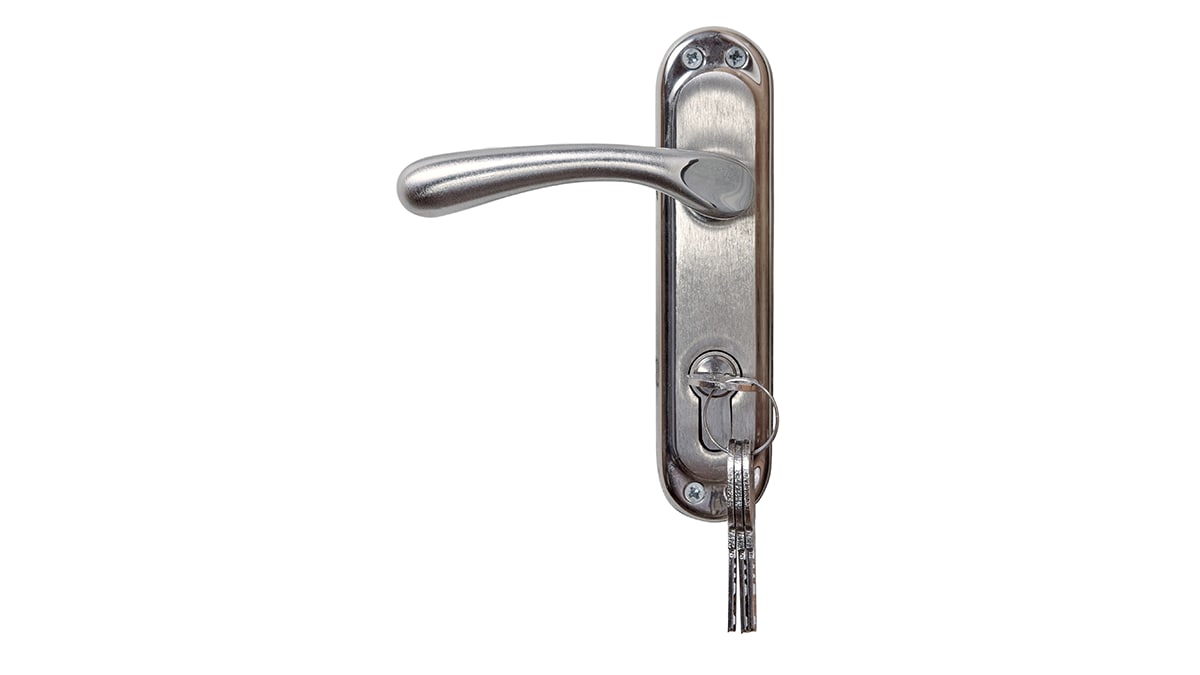 A door lock with keys.