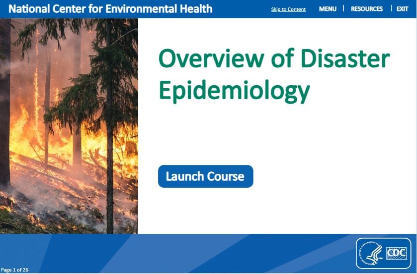 First slide of the Overview of Disaster Epidemiology Training
