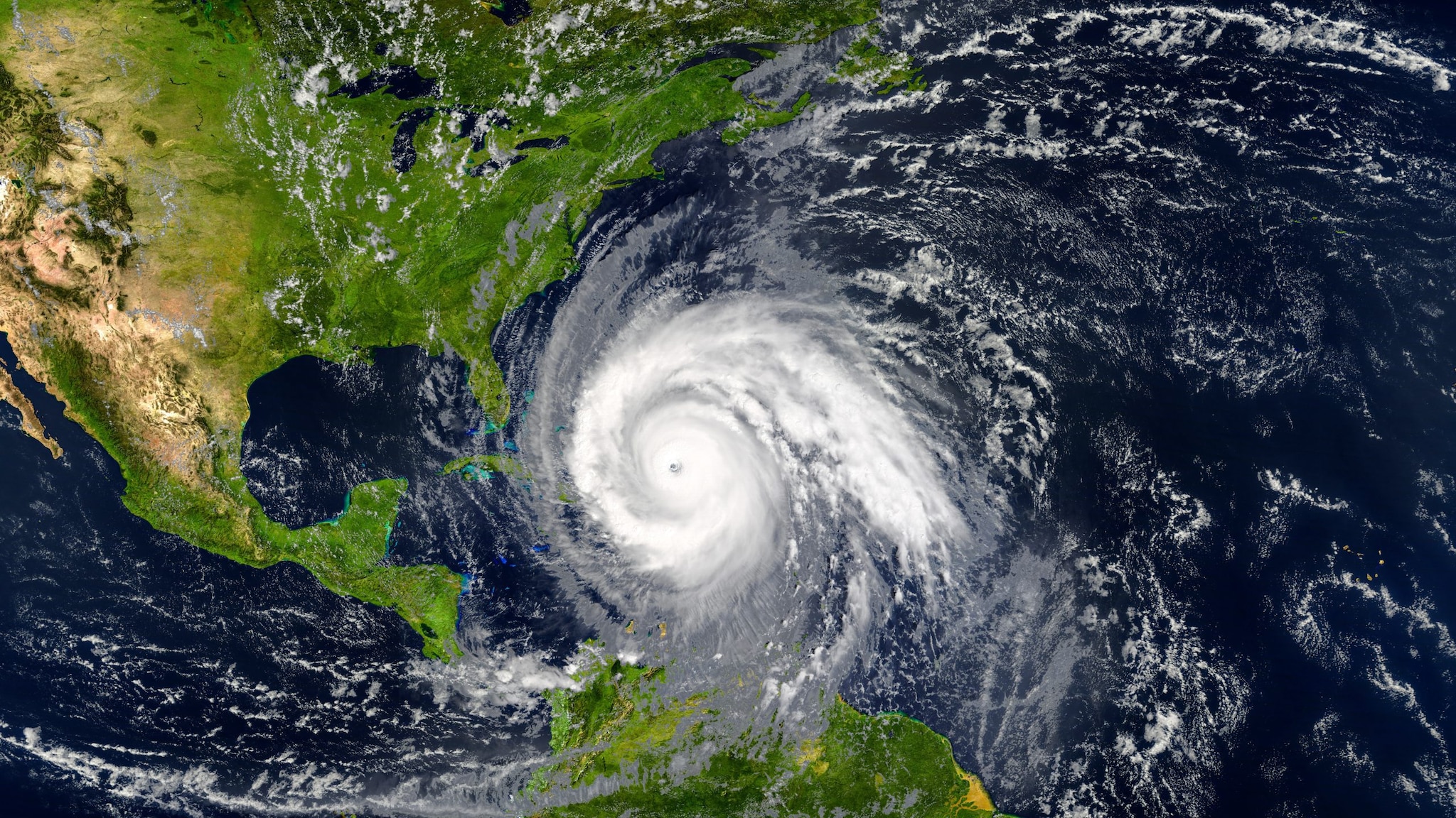 Satellite image of a hurricane heading toward North and Central Amerca.