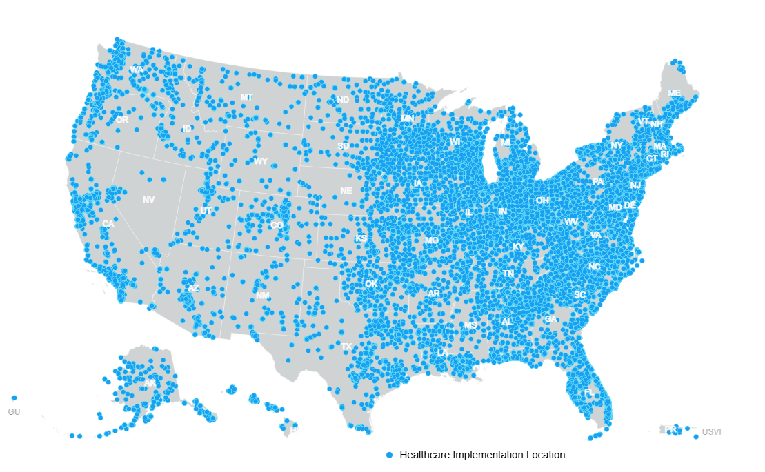 Healthcare facilities able to use eCR to send monkeypox virus cases, as of August 2022.