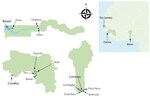 Thumbnail of Study sites (arrows) in a study of malaria prevalence among young infants in The Gambia, Benin, and Guinea. Inset shows locations of the 3 countries in western Africa.