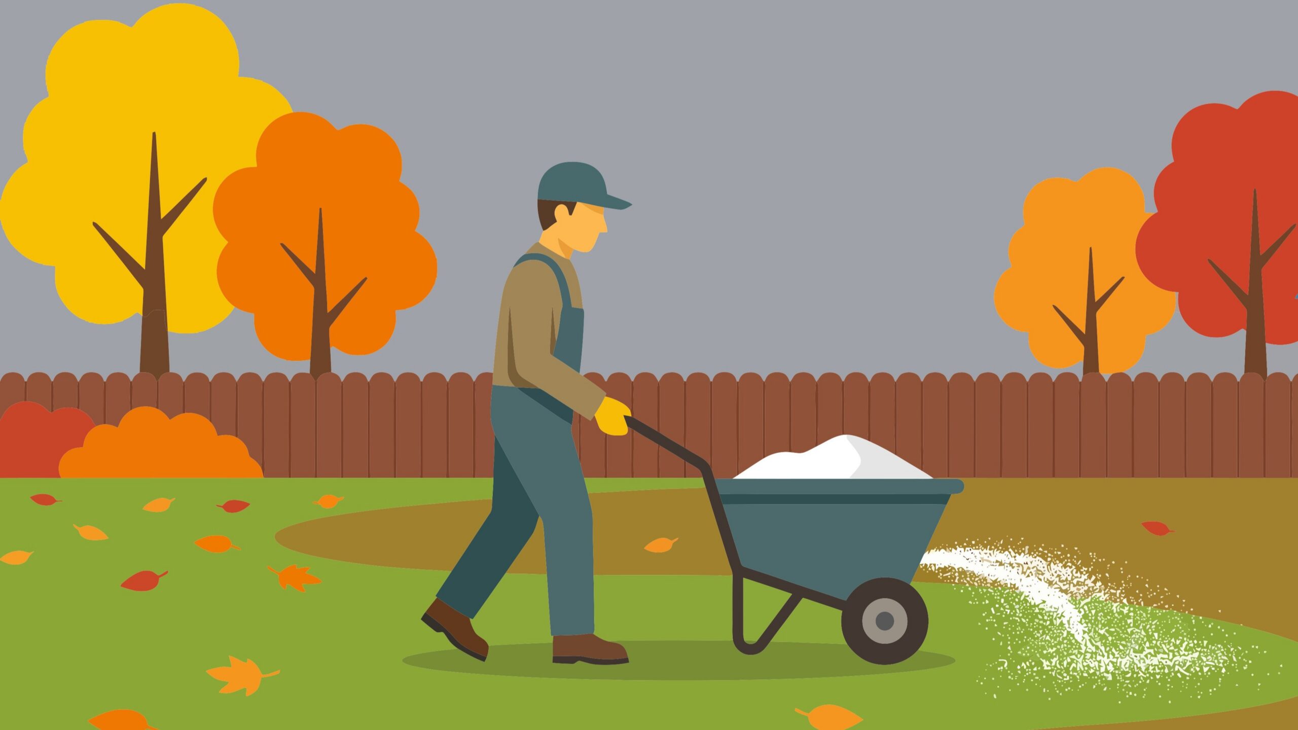 Graphic of a person applying lime to a field with a wheelbarrow.