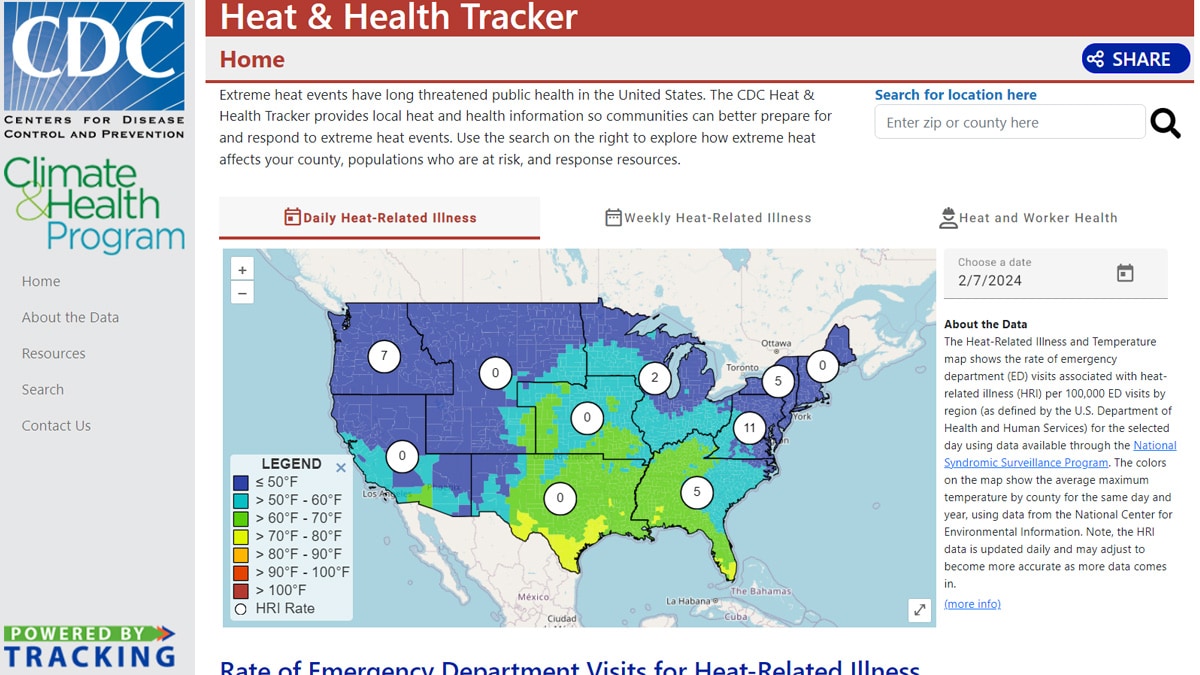 Screenshot of Tracking's Heat & Health Tracker dashboard tool
