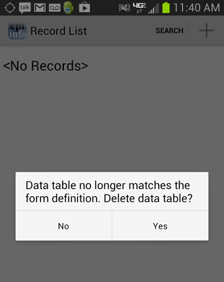 F605DataTableErrorMessage Screen shot illustrating a data table error message. Users will be alerted when data tables do not match form definitions.