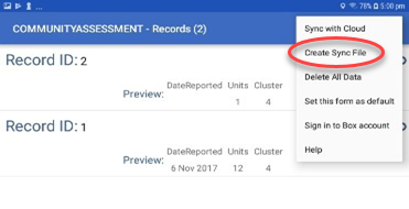 F629CreateSyncFile Screen shot displaying the Settings options available within in form.