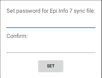 F630SetSyncFilePassword Screen shot of the dialog window for setting the password for the synchronization file.