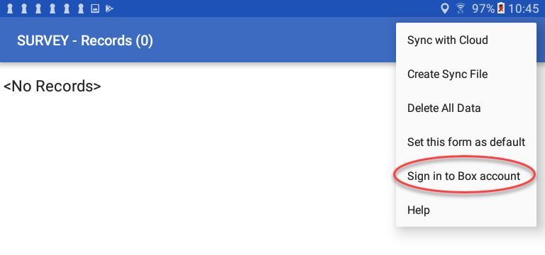 F668SigningBoxAccount Screen shot demonstrating the option to Sign in to the Box account.