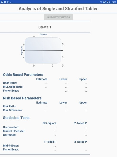 F674Tables Screen shot of Single and Stratified 2x2 tables option in StatCalc