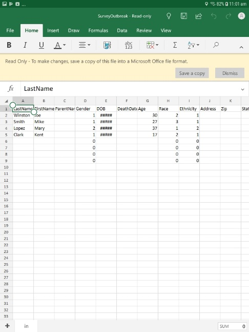 F686ViewLineListGadget Screen shot of the View List gadget in the Analyze Data module of the mobile application.