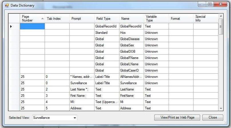 View A Data Dictionary Form Designer User Guide Epi Info CDC