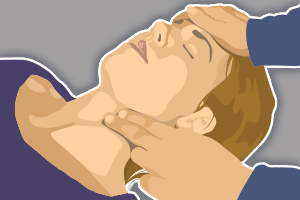 Imagen de la v%26iacute;ctima de un rayo a quien le toman el pulso en la arteria car%26oacute;tida