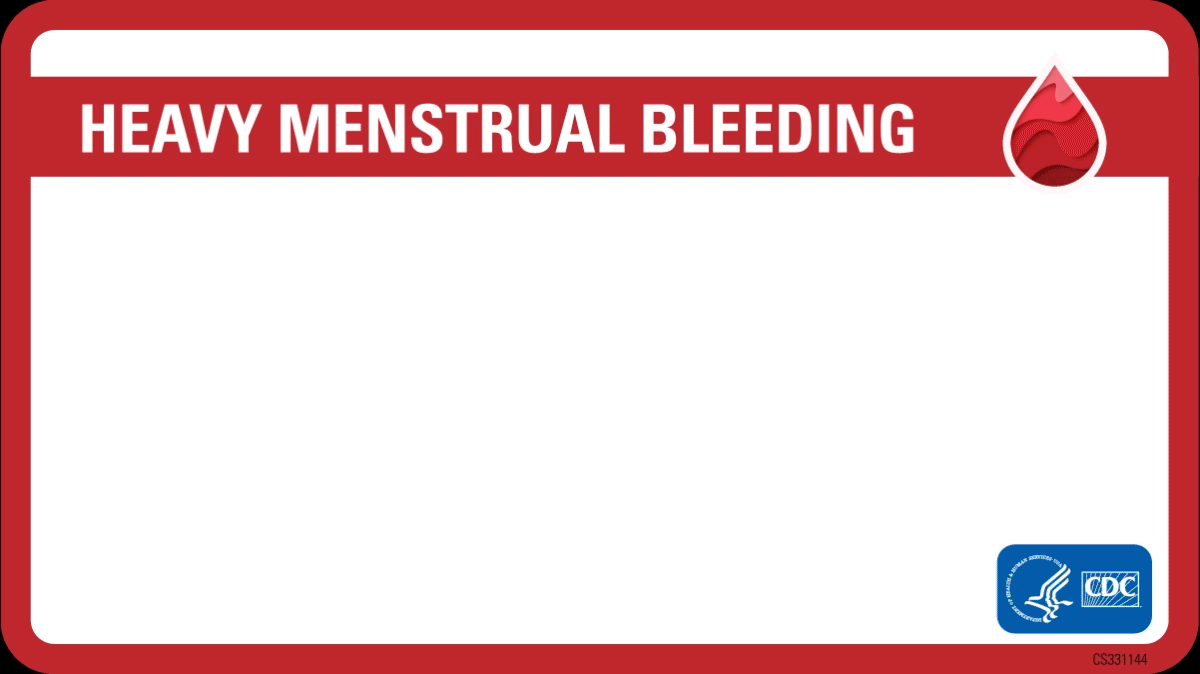 Animated graphic that explains 1 in 5 women experience heavy menstrual bleeding and four signs of heavy menstrual bleeding.