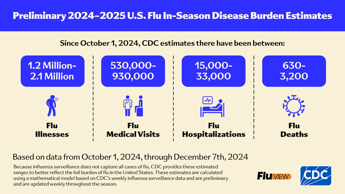 Preliminary 2024-2025 U.S. Flu In-Season Disease Burden Estimates Based on data from October 1, 2024, through December 7, 2024