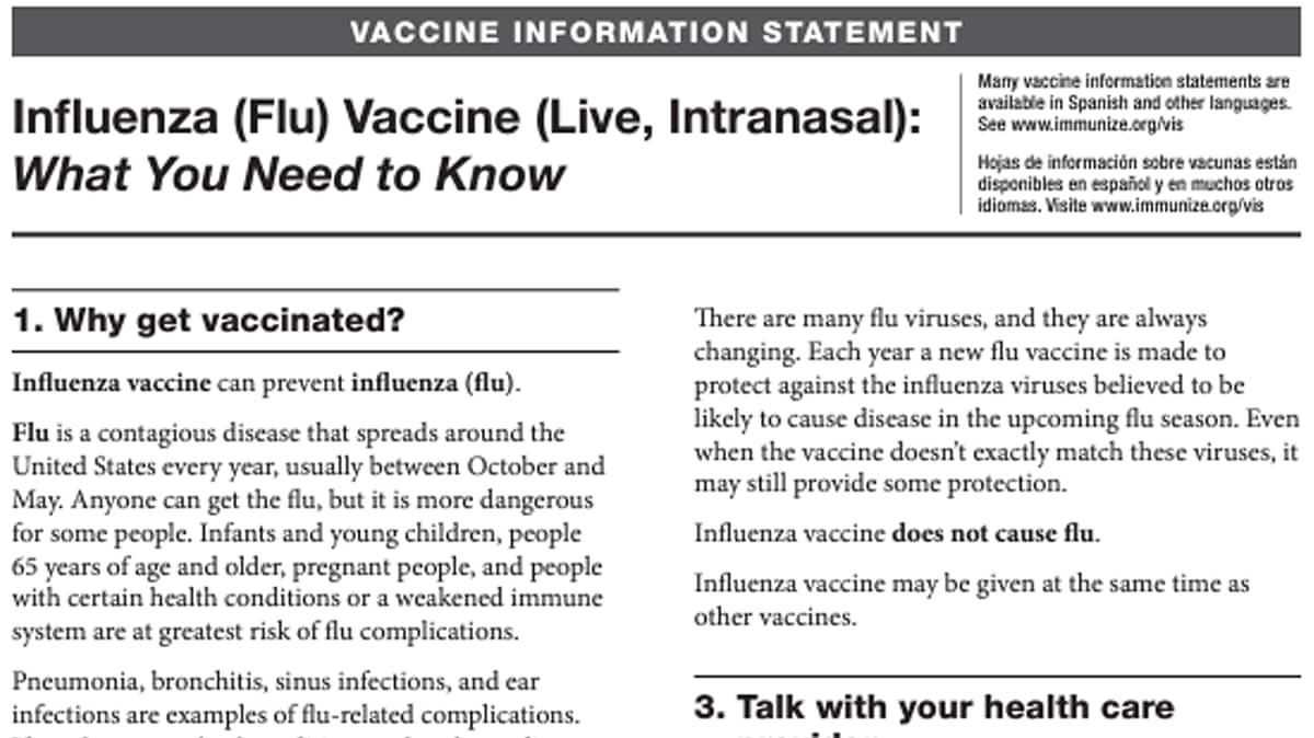 Influenza (Flu) Vaccine (Live, Intranasal) Flu Resource Center CDC