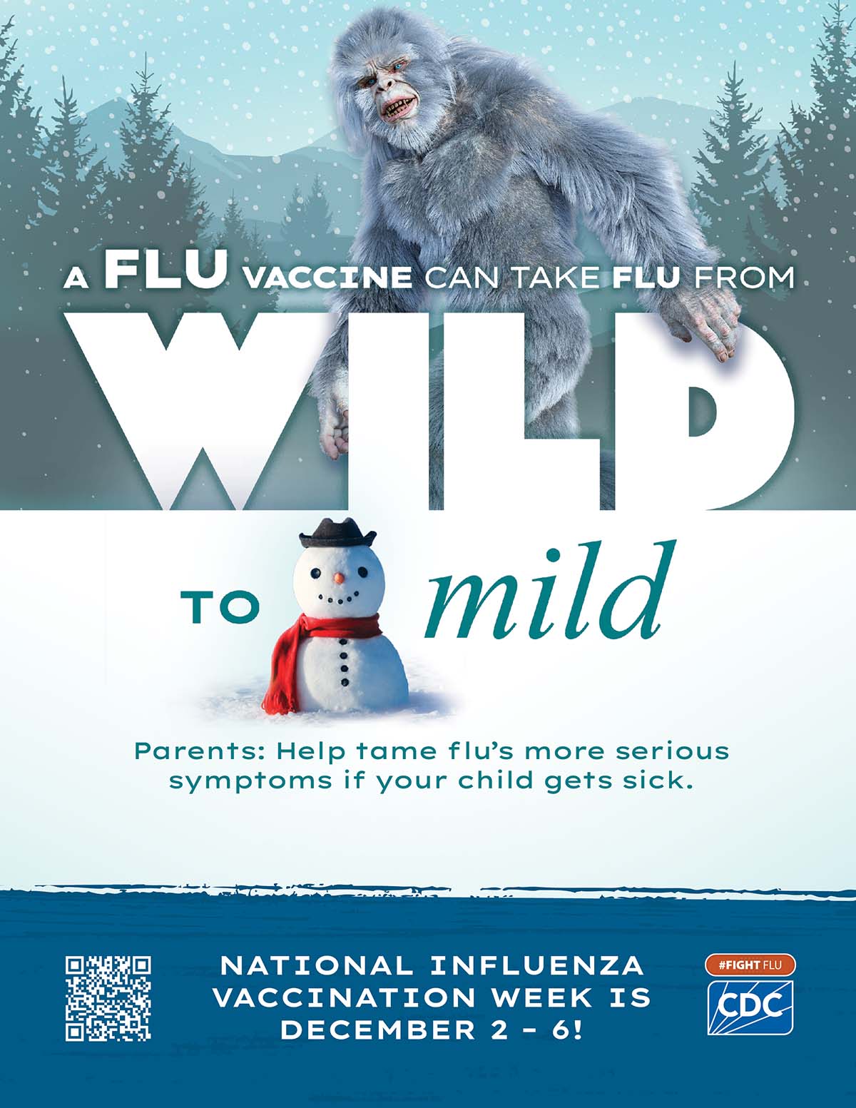 A flu vaccine can take flu from wild to mild. Help tame flu’s more serious symptoms if your child gets sick. National Influenza Vaccination Week is December 2-6! #fightflu cdc logo