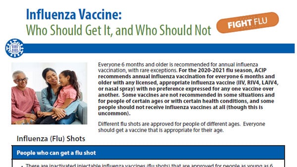 image of pdf Influenza Vaccine: Who Should Get It, and Who Should Not