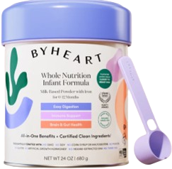 Product image: ByHeart Whole Nutrition Infant Formula container and scoop