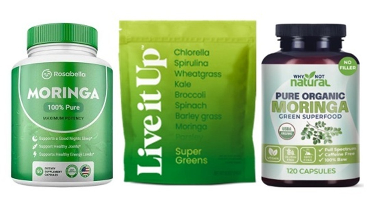 Three moringa leaf dietary supplement products