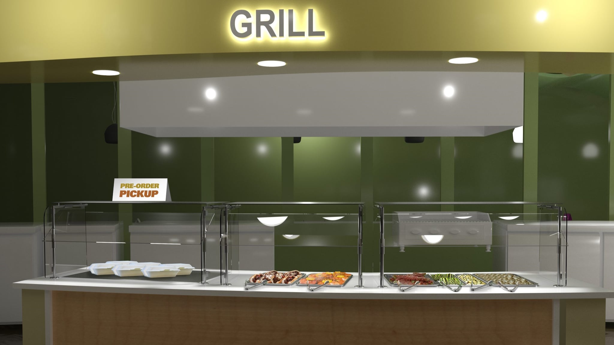 Example of a grill station in a cafeteria.