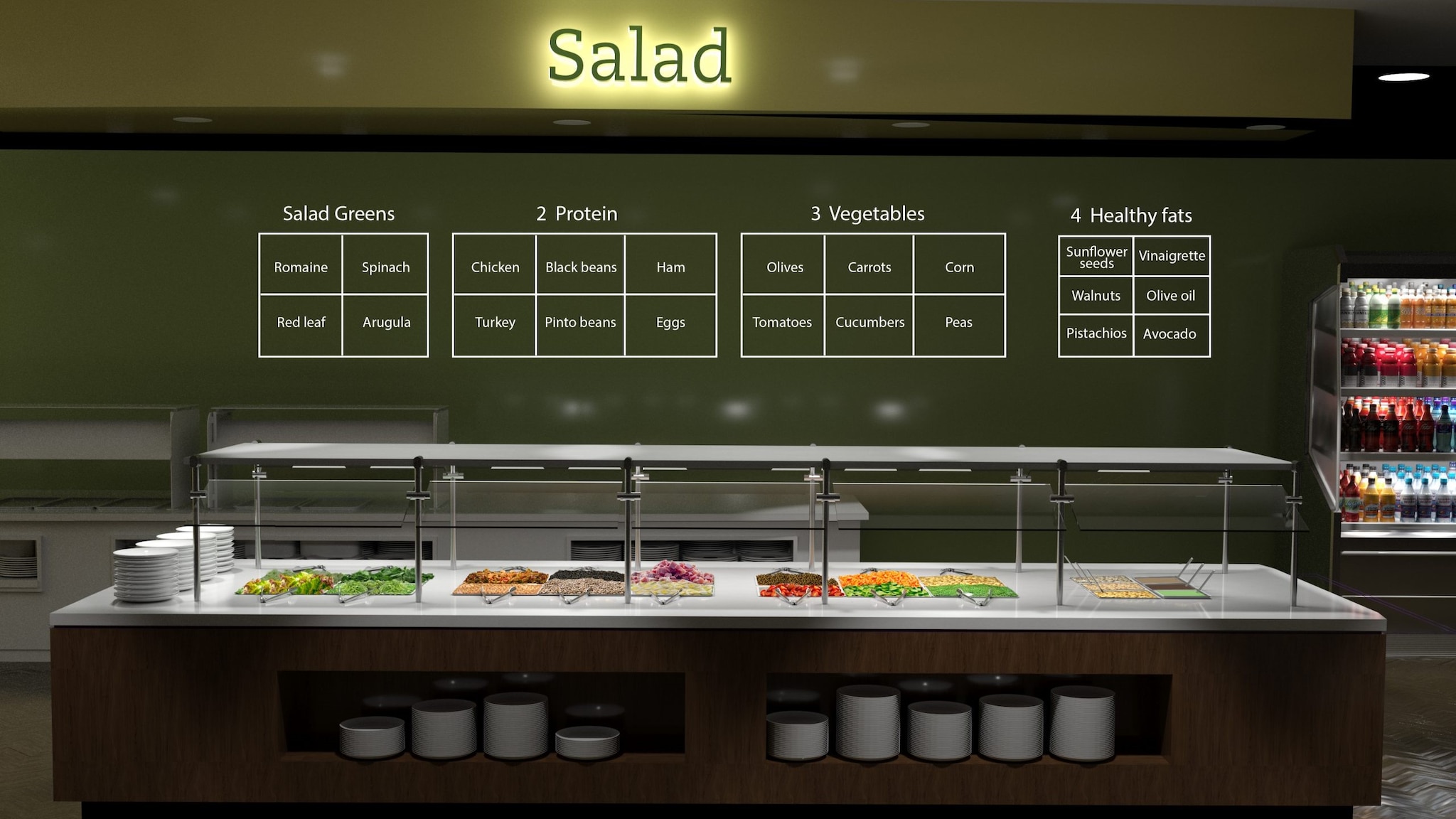 Example of salad bar station and planogram.