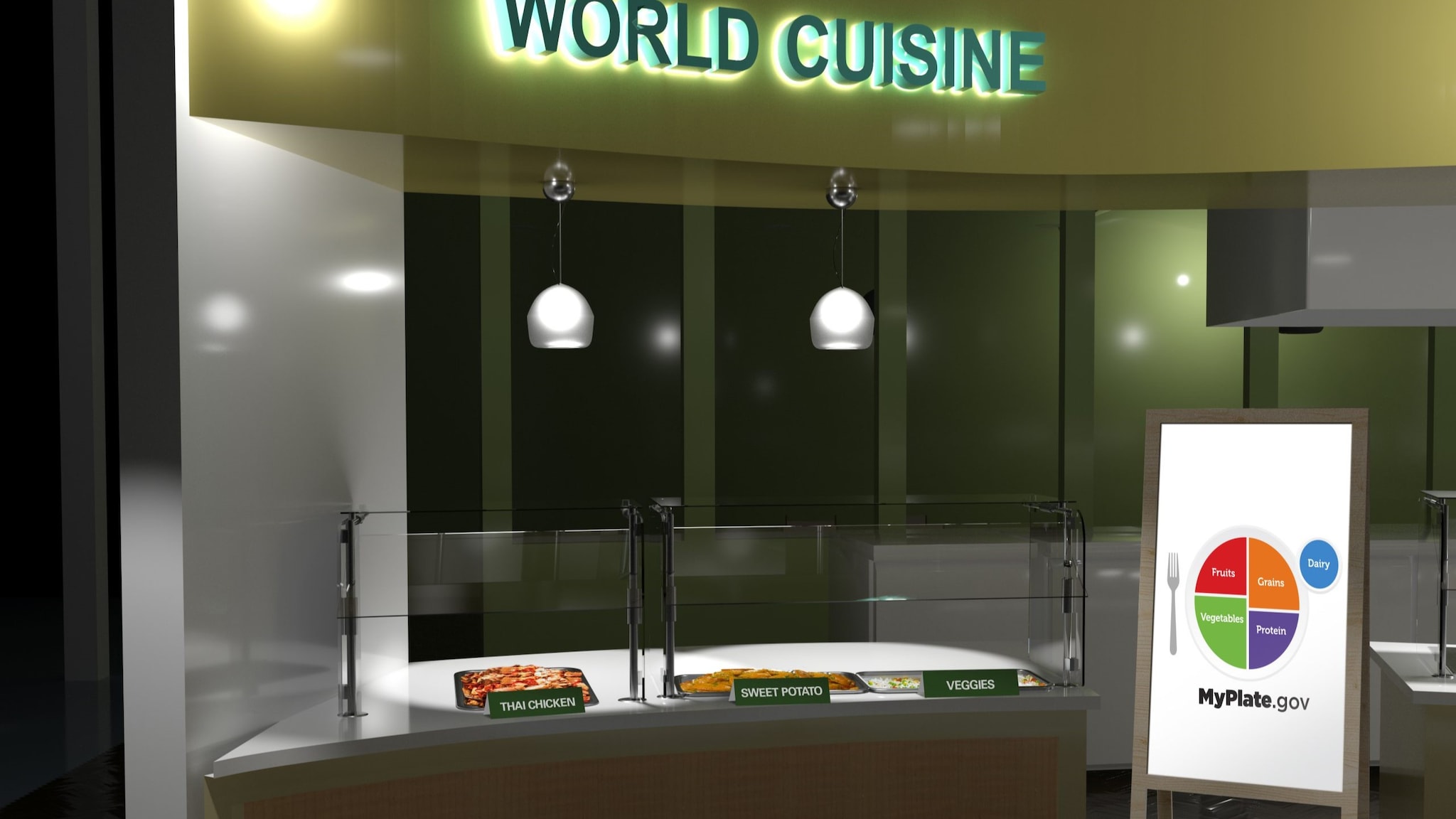 Example of a world cuisine station in cafeteria.