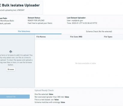 snapshot of bulk isolate upload view