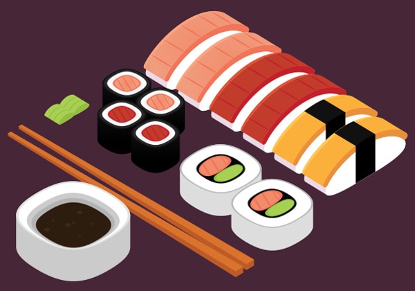 Various sushi items on a tray