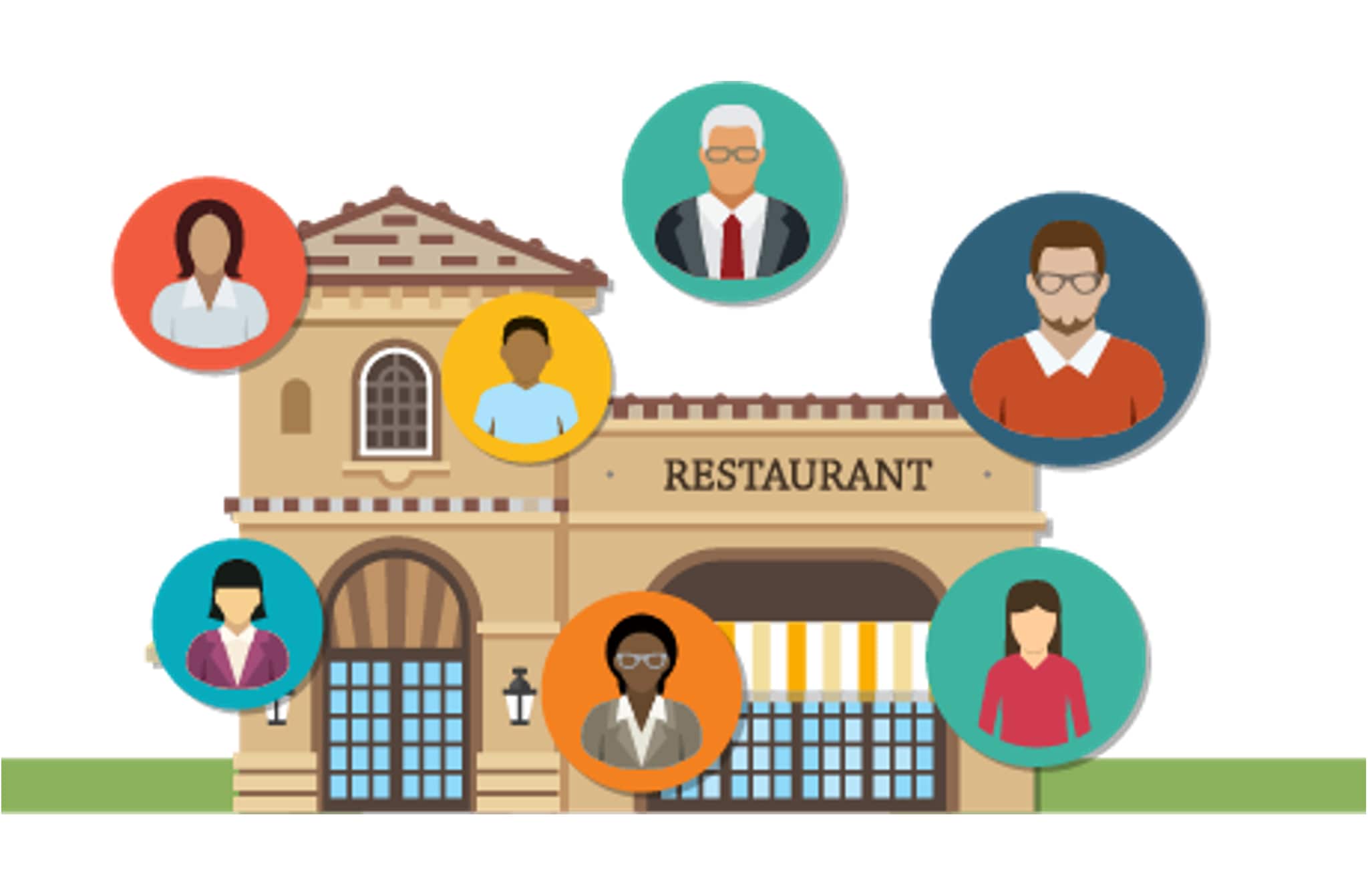 Illustration of a restaurant with people around it