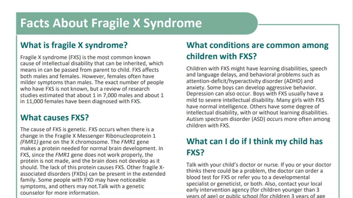 Fragile X Syndrome Fact Sheet
