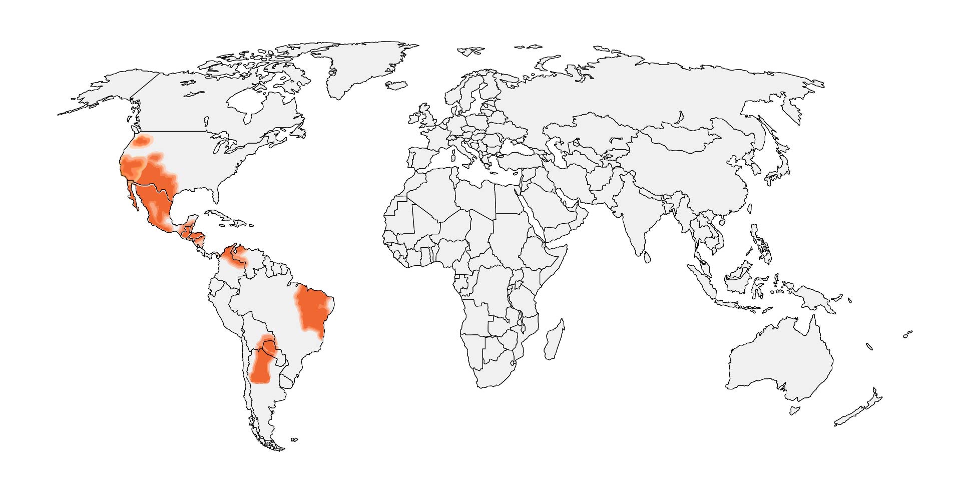 Global map showing where patients live in or have traveled to a coccidiodomycosis endemic area - western U.S., Brazil, and Argentina