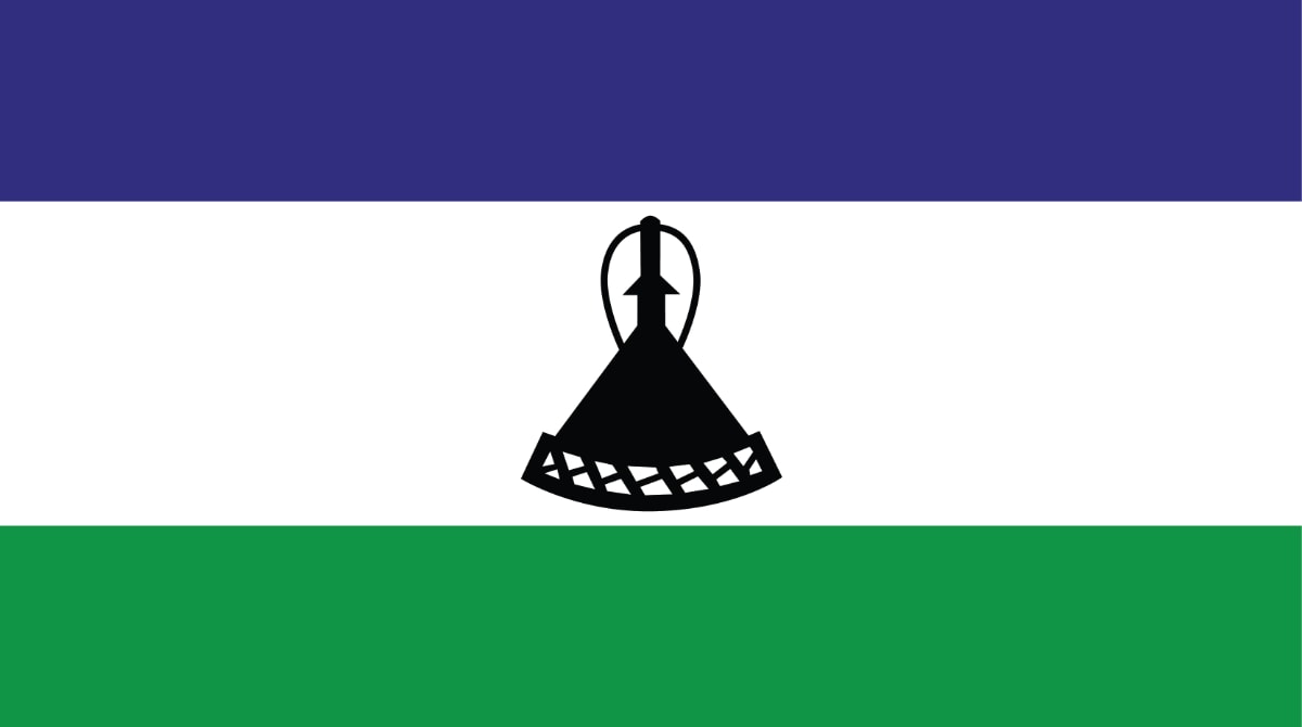Flag features horizontal stripes of blue, white, and green from top to bottom, with a black hat centered in the white stripe,