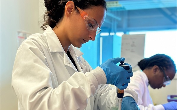 Public health entomology intern works in the lab.