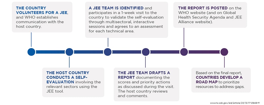 Infographic to show the timeline between a country volunteering for JEE and the countries develop a road map.