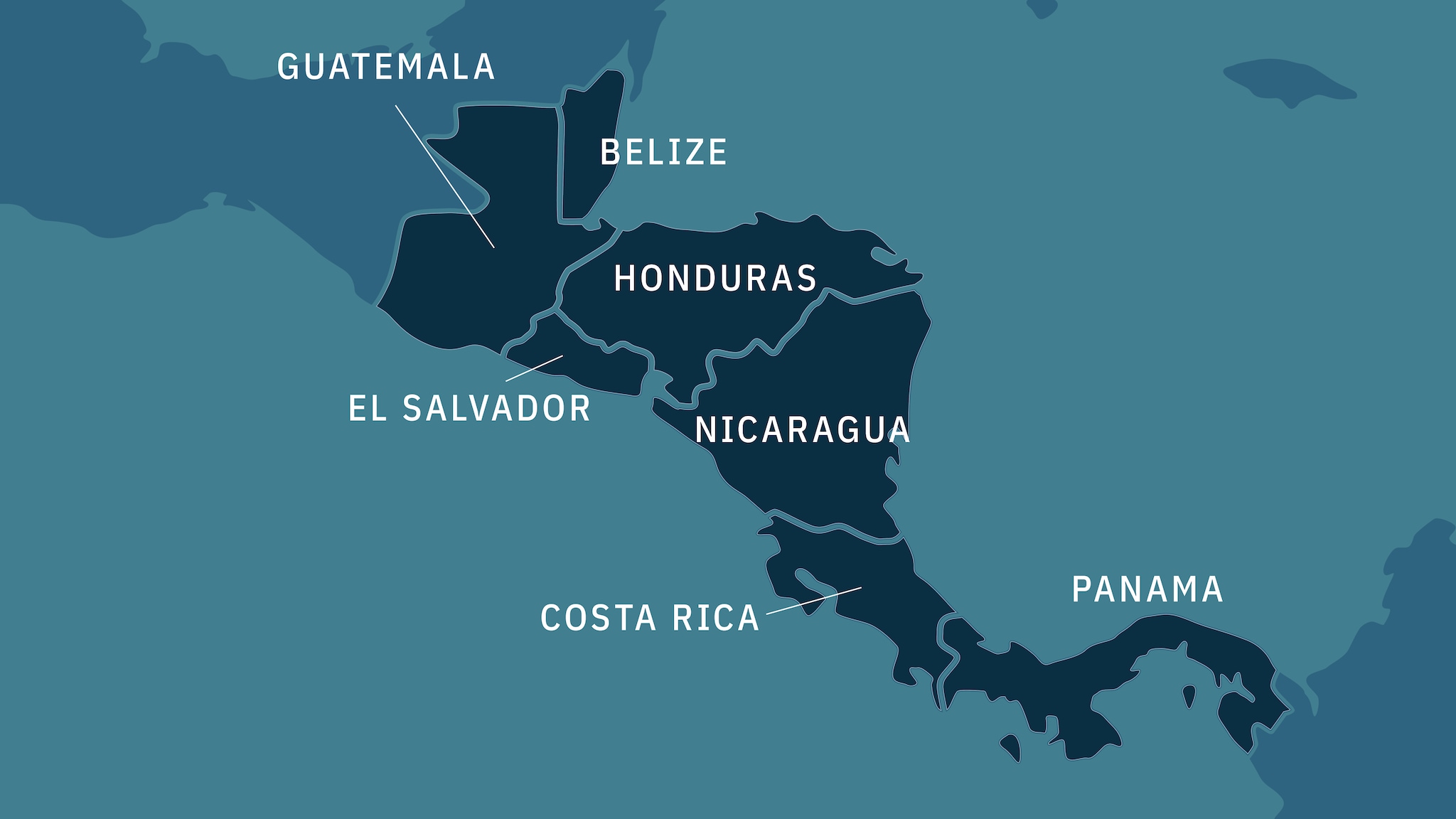 Map showing Guatemala, Belize, El Salvador, Honduras, Nicaragua, Costa Rica, and Panama